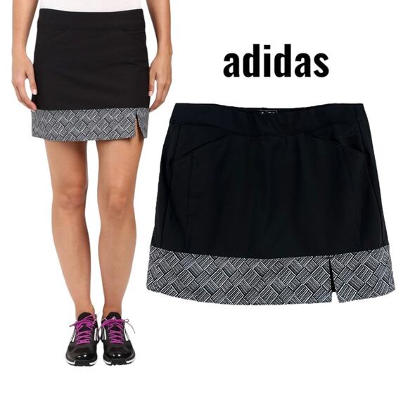 Adidas Skort Women's S Black White A-Line Mini Lined Stretch Pockets Activewear - Picture 1 of 13